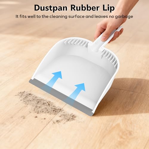 SetSail Small Dustpan and Brush Set with Comb Teeth Clean Pet Hair, White - color: White