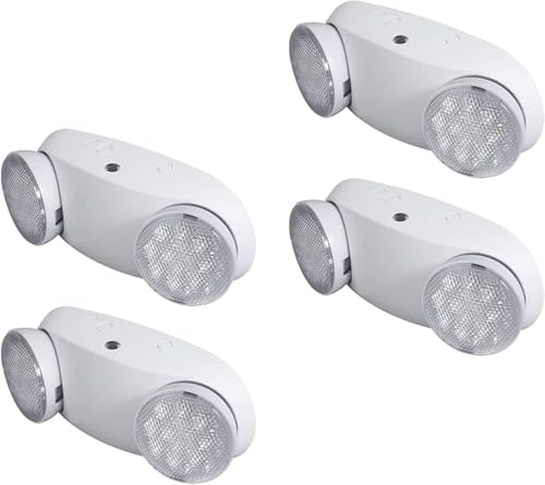 OSTEK LED Emergency Light with Adjustable Floodlight Heads, 90-Min Backup Battery, Fire-Resistant, 120-277V, UL 94V-0 Rated, for Business Use (4pack) - size: 4pack