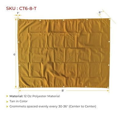 Mytee Products 6' x 8' Tan Canvas Tarp 12oz Heavy Duty Water Resistant - color: Tan (1 Pc), size: 6' x 8'