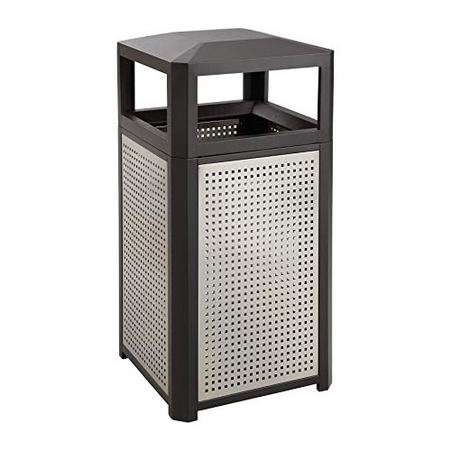 Safco Evos Steel Trash Can, 38 Gallons, Indoor and Outdoor Use, Commercial Garbage Can with Plastic Liner - size: 38 Gallon, style: Side Open