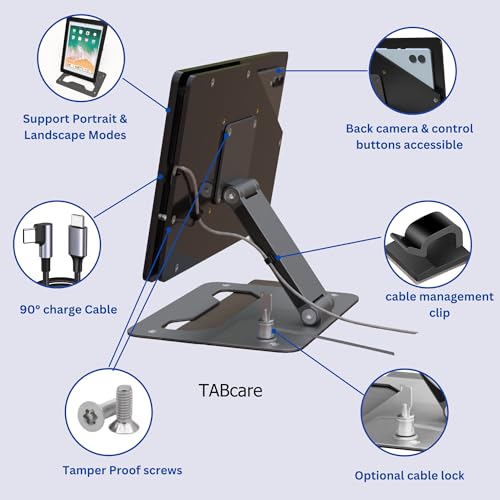 Anti-Theft Acrylic Case for Lenovo TAB Tablet with 360 Rotate 180 Swivel Metal Desktop Stand & 90-Degree USB C Cable (Clear, M10 Plus Gen 3) - color: Clear, size: M10 Plus Gen 3