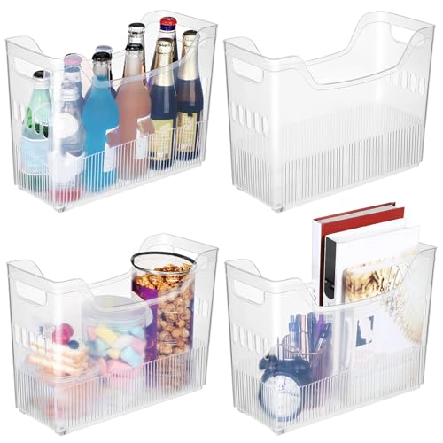 Beeveer 4pcs Plastic Freezer Organizer Bin with Wheel, 10 x 13.3 x 5.5 Inch - size: 10 x 13.3 x 5.5 Inch
