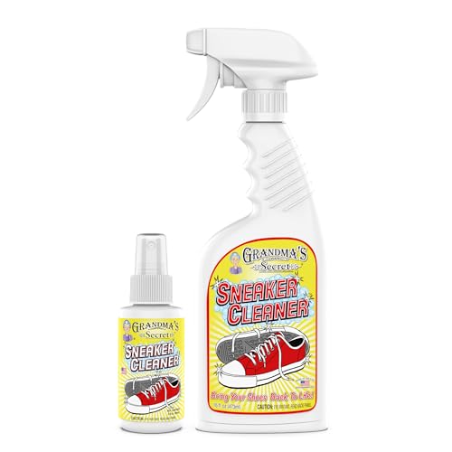 Grandma's Secret Sneaker Cleaner - for Rubber, Canvas, Leather, Stain Remover Spray Removes Dirt, Grime, Grass - Cleaner for Outdoor Shoes, Slippers, Moccasins - 16oz & 3oz Combo - size: Combo Pack, style: Sneaker Cleaner