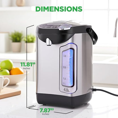 NutriChef Electric Water Boiler and Warmer - 4L/4.2Qt Stainless Steel Electric Hot Water Dispenser w/Rotating Base, Auto Shut Off, Safety Lock, Instant Heating for Coffee & Tea (NCHUB24) - size: 4.2 Quarts