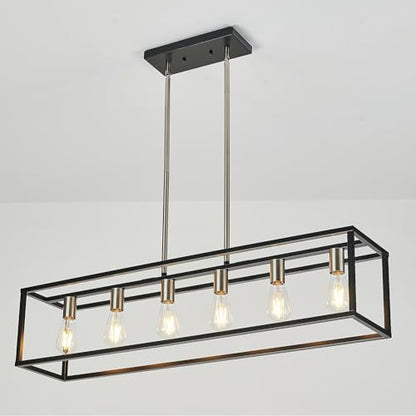 Rectangle Chandeliers Kitchen Light Fixtures Farmhouse Dining Room Light for Dining Rooms,Black&Brushed Brass Light Fixture Matte 6-Light Industrial Pendant Lighting - color: Black & Brushed Nickel, size: 6 Lights