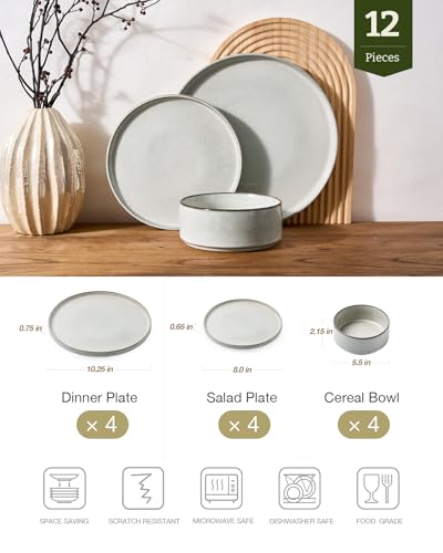 Famiware Annecy 12-Piece Stoneware Dinnerware Set, Grey White - color: Gray/White, size: Service for 4 (Standard Dinner Set)