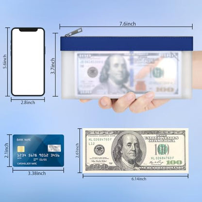 Clear Money Envelopes for Cash Cash Money Bag Pouch 7.6"x3.7" - color: Dark Blue