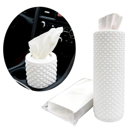 Car Cup Holder Tissue Box Holder – Auto Interior Accessories for Men & Women，Car Accessories Organizer with Premium Tissues with 1 Pack Tissues, Universal Fit for Most Vehicles (White) - color: White