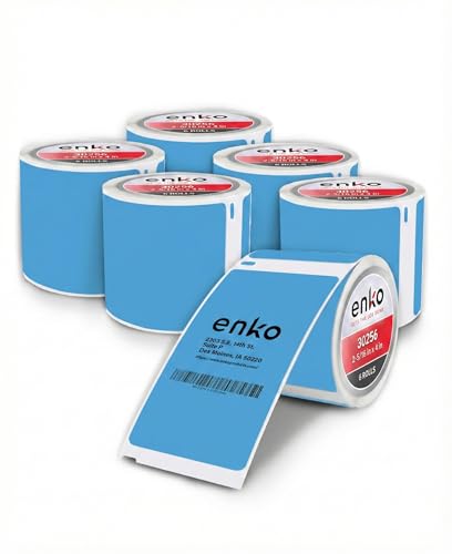 enKo 30256 6 Rolls | 1800 Cyan Direct Thermal Labels (2-5/16 x 4 in) - color: Cyan (Blue)
