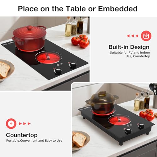 Electric Cooktop 2 Burner, GTKZW 2100W Electric Stove 110v Hot Plate - color: Black Electric Cooktop