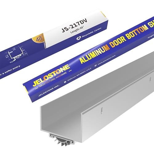 48" U-Shaped Aluminum Door Bottom Sweep(Mill Finish) - Fire Rated - 1-3/4"W x 1-1/8"H - Weather Stripping Seal for Exterior Doors, Vinyl Insert, JS-217DV - color: Mill Finish, size: 1-3/4"W x 1-1/8"H x 48"L