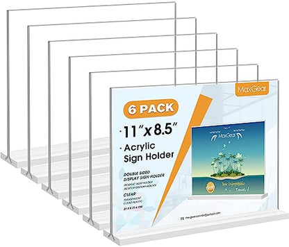 MaxGear Acrylic Sign Holder Horizontal Double Sided Display Stand 6 Pack - size: 6 Pack 11x8.5