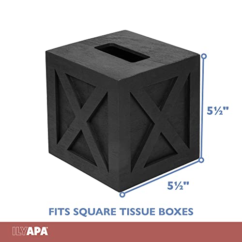 Ilyapa Wood Tissue Box Cover Farmhouse X Patterned- Rustic Farmhouse Black Wood Tissue Holder - color: Black X, size: 5" Square