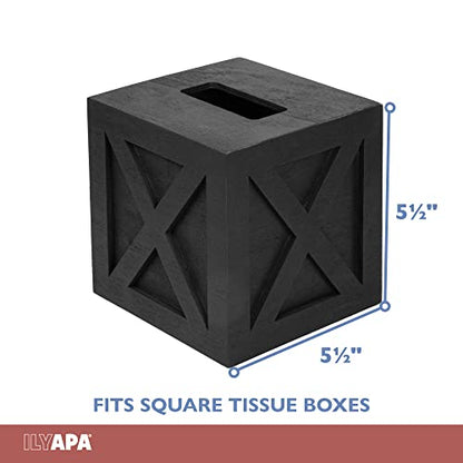 Ilyapa Wood Tissue Box Cover Farmhouse X Patterned- Rustic Farmhouse Black Wood Tissue Holder - color: Black X, size: 5" Square