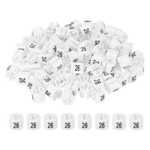 PATIKIL 100 Pcs Clothes Hanger Markers, Number 26 Tag Fit 3mm Rod Garment Size Hanger Clips Color Coding Label for Clothing Hangers, White - size: Number 26