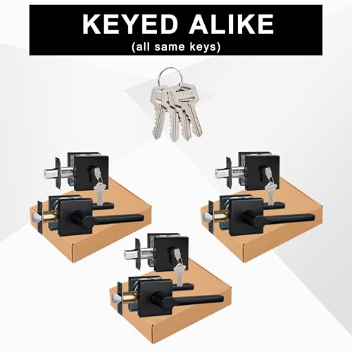 3 Sets Front Exterior Door Lock Set with Passage Lever, Keyed Alike - size: 3 Pack, style: Deadbolt+Passage Lever