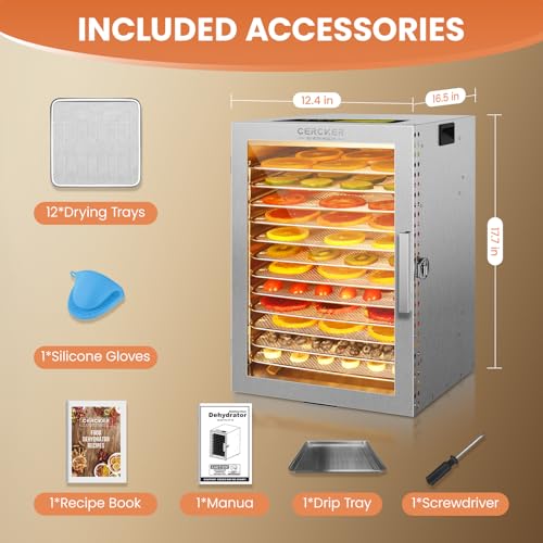 Food-Dehydrator Machine Adjustable Temperature 12 Trays 800W Food Dryer - size: 12 trays