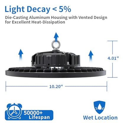 150W UFO High Bay LED Shop Lights, 6 Pack, 21000 LM, 5000K, AC110-277V