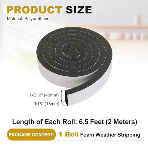 uxcell Weather Stripping Door Seal, 1-9/16" x 9/16" (1 Roll, 6.5Ft) - size: 1-9/16" x 9/16" (6.5 Ft)