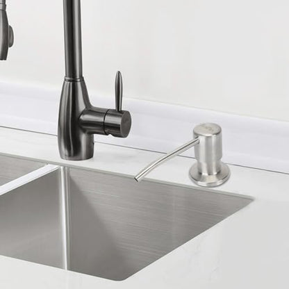 Dish Soap Dispenser for Kitchen Sink Brushed Nickel Under Sink Soap Dispenser Pump Head with 10.14 Ounce PET Soap Bottle and 1.88" Base - color: Brushed Nickel
