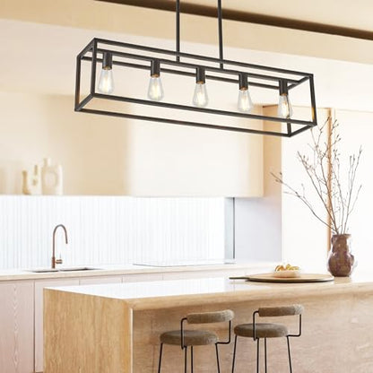 Kitchen Light Fixtures Farmhouse Rectangle Chandeliers Dining Room Light for Dining Rooms, Light Fixture Matte Oil Rubbed Bronze 5-Light Industrial Pendant Lighting - color: Oil-Rubbed Bronze, size: 5 Lights