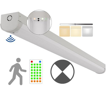 4FT Tri-Level Motion Sensor LED Linear Strip Emergency Stairwell Light w/Remote, 3 CCT, 20W/40W 125lm/w, Battery Backup, 30K/40K/50K, IP20, Dimmable 4 Foot Commercial Shop Ceiling Light Fixture, ETL - size: 4FT 5W 625lm EM Output