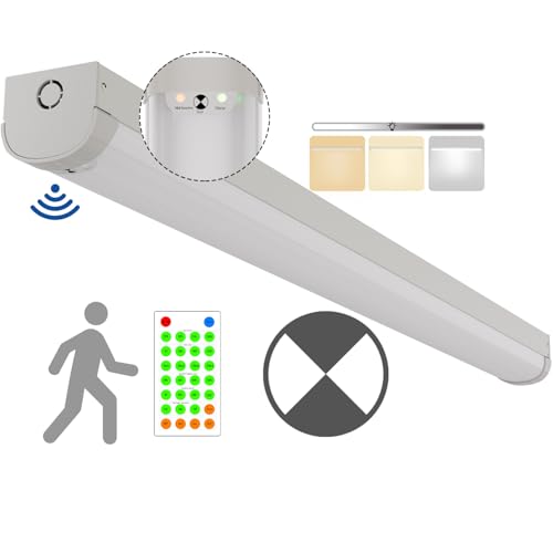 4FT Tri-Level Motion Sensor LED Linear Strip Emergency Stairwell Light w/Remote, 3 CCT, 20W/40W 125lm/w, Battery Backup, 30K/40K/50K, IP20, Dimmable 4 Foot Commercial Shop Ceiling Light Fixture, ETL - size: 4FT 5W 625lm EM Output
