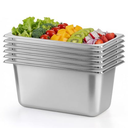 Dyna-Living Steam Table Pan 1/3 Size Food Pan 6 Inch Deep 6 Pack Hotel Pans - color: Without Lids, size: 6 Inch Deep