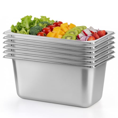 Dyna-Living Steam Table Pan 1/3 Size Food Pan 6 Inch Deep 6 Pack Hotel Pans - color: Without Lids, size: 6 Inch Deep
