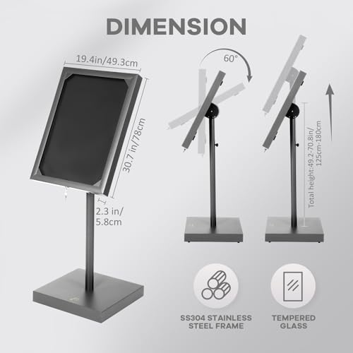 Vaste Large Steel Menu Displays Adjustable Floor Standing Holder Advertising Display with Cover Heavy-duty Base LED Lights Locks for Shopping malls restaurants conferences exhibitions（Black）