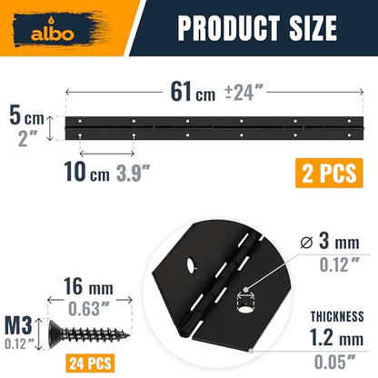 ALBO 24 x 2 Piano Hinge Stainless Steel 304, Black, 2-Pack - color: Black, size: 24 Inch