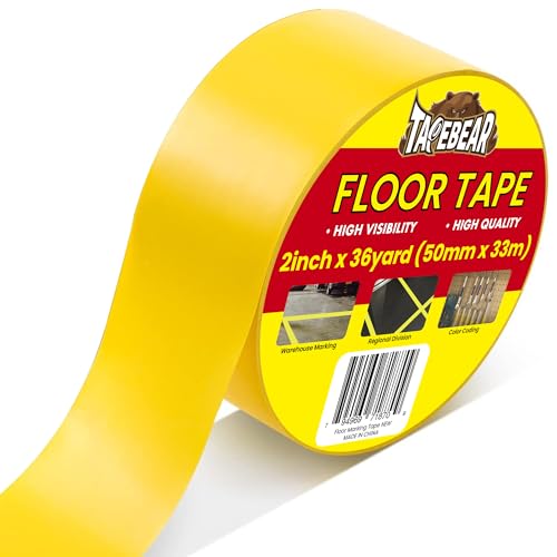 TAPEBEAR Floor Tape Yellow Vinyl Tape 2" x 36 yds Safety Warning Stripe - color: Yellow, size: 2" x 36Yards