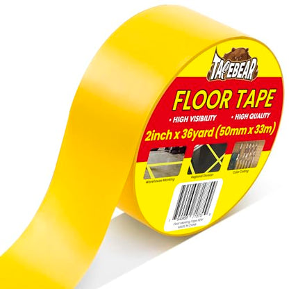 TAPEBEAR Floor Tape Yellow Vinyl Tape 2" x 36 yds Safety Warning Stripe - color: Yellow, size: 2" x 36Yards