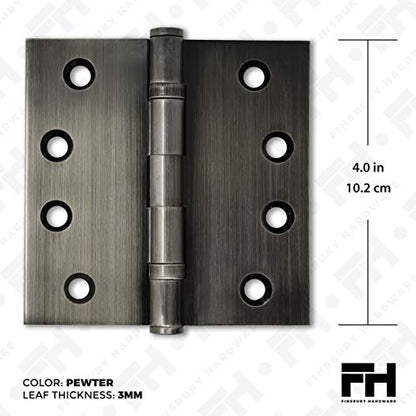 Solid Brass Door Hinge Heavy Duty Ball Bearing Polished 4x4 Inch - Set of 3 Hinges (Pewter) - color: Pewter