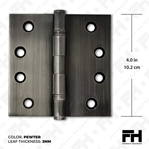 Solid Brass Door Hinge Heavy Duty Ball Bearing Polished 4x4 Inch - Set of 24 Hinges (Pewter) - color: Pewter