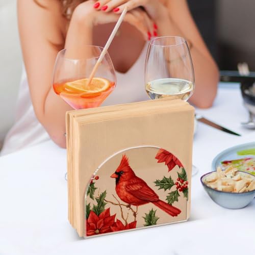Cardinal Poinsettia Napkin Holder for Table Acrylic Tissue Dispenser - color: Cardinal Poinsettia