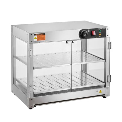 VEVOR 2-Tier Commercial Food Warmer Display, 800W Food Display Warmer with Light to Enhance Food Display, 86℉~185℉ Temperature Control, 58L Large Capacity for Hamburger, Pizza, Bread, Fried Chicken - size: 2-Tier-61Qt