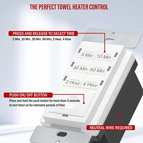 ENERLITES 4-Hour Neutral Countdown Timer Switch for Exhaust Fans - color: White, size: 4 Hour