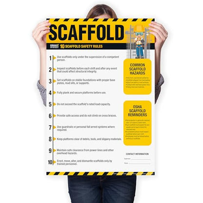 Scaffold Safety Poster – OSHA Scaffold Rules Chart, 10 Safety Guidelines for Construction, Fall Protection, Hazard Awareness & Jobsite Training - size: Scaffold