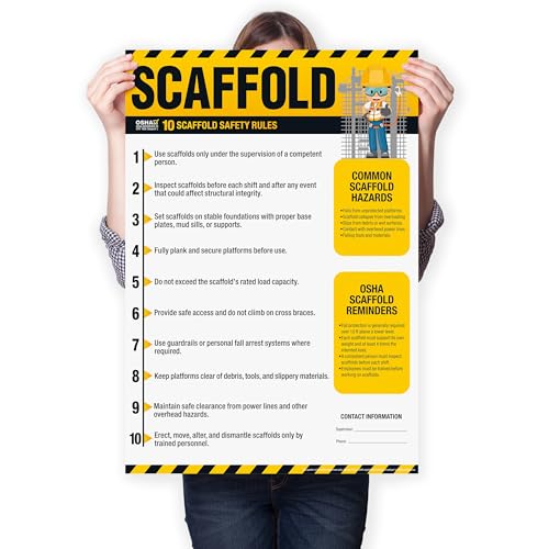 Scaffold Safety Poster – OSHA Scaffold Rules Chart, 10 Safety Guidelines for Construction, Fall Protection, Hazard Awareness & Jobsite Training - size: Scaffold