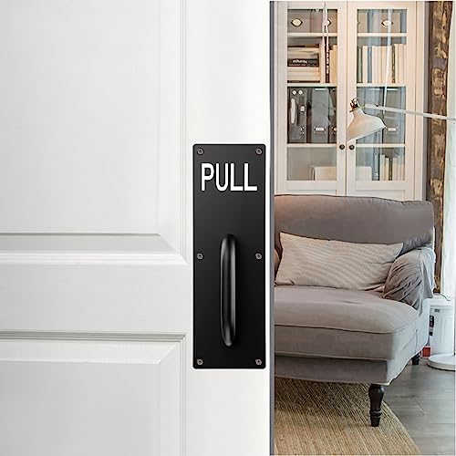 Sumnacon 2 Sets 12 Inch Stainess Steel Door Handles - Sturdy Door Pull Push Plates with Screws, Wall Mounted Pull Push Handles for Home Office Public, Black - color: Black