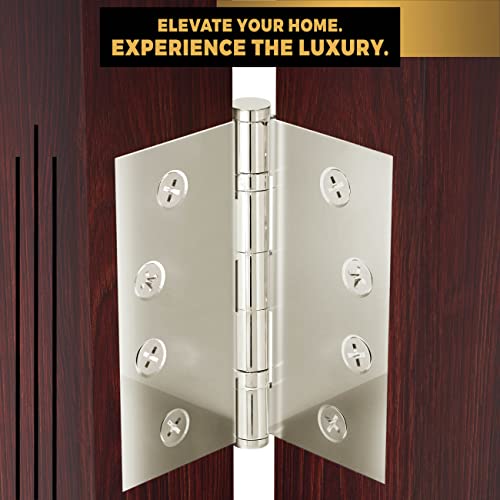 Solid Brass Door Hinge Heavy Duty Ball Bearing Shiny Silver 4x4 Inch - Set of 3 Hinges (Polished Nickel) - color: Polished Nickel