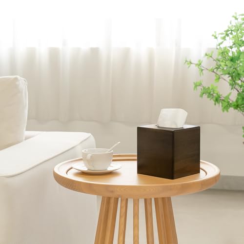 Mkono Tissue Box Cover Square, Rustic Wood Open-Bottom Holder, Dark Brown - color: Dark Brown