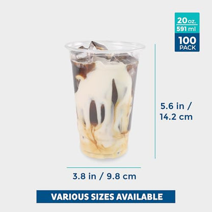 Freshware Clear Plastic Cups [100 Pack - 20 oz] Disposable Cups for Iced Coffee, Smoothie, Milkshake, Cold Drinks - size: 20 oz. [100PK]