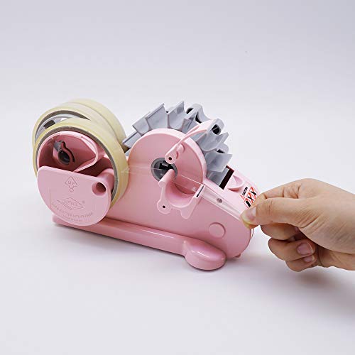 MoTEX Tape Dispenser Compatible with 3 Inch Core Tapes, 3 Rolls of Transparent Tapes with Dispenser -Prime (Light Pink) - color: Light Pink