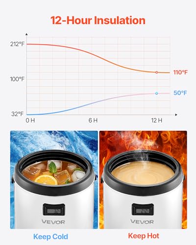 VEVOR Insulated Beverage Dispenser, 2 Gal/7.6L Stainless Steel Thermal Drink Server with Spigot & Temp Display, Suitable for Hot and Cold Drinks, for Tea Coffee Water in Cafes & Restaurants, Silver - size: 2 Gal (1 Pack)