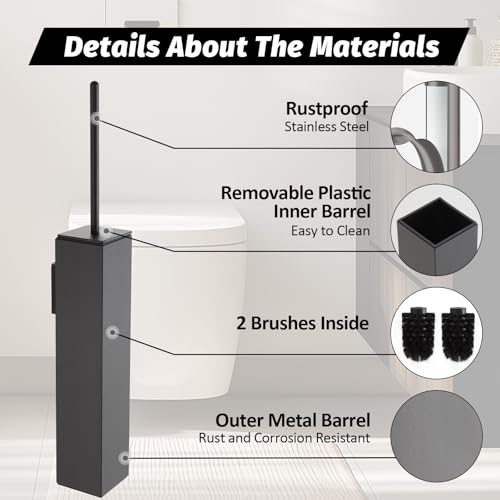 BGL Toilet Brush and Holder Set Gun Grey Wall Mounted for Bathroom Square Design - color: Gun Grey-wall Mount