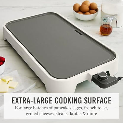 Martha Stewart 12"x 22" XL Electric Griddle, Ceramic Nonstick Flat Top - color: Linen Cream