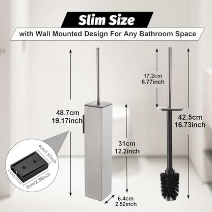 BGL Toilet Brush and Holder Set Brushed Nickel Wall Mounted for Bathroom Square Design - color: Brushed Nickel-wall Mount