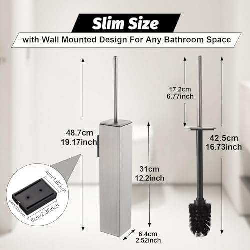 BGL Toilet Brush and Holder Set Brushed Nickel Wall Mounted for Bathroom Square Design - color: Brushed Nickel-wall Mount